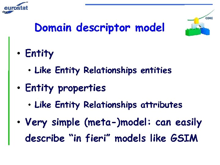 Domain descriptor model • Entity • Like Entity Relationships entities • Entity properties •