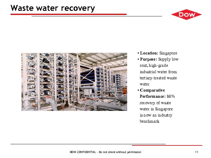 Waste water recovery • Location: Singapore • Purpose: Supply low cost, high-grade industrial water