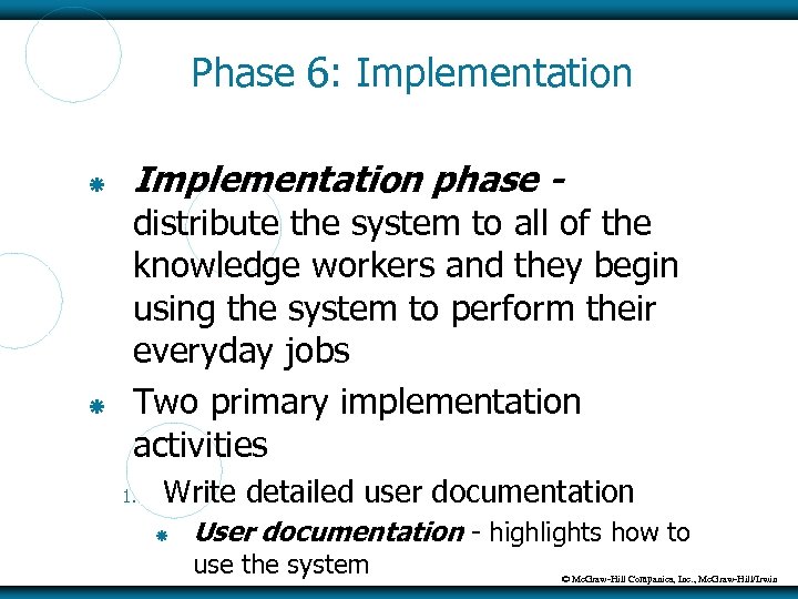 Phase 6: Implementation phase - distribute the system to all of the knowledge workers