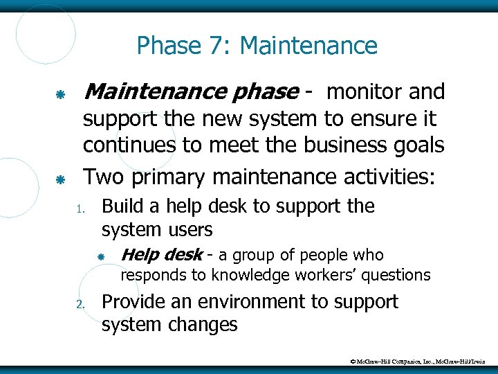 Phase 7: Maintenance phase - monitor and support the new system to ensure it