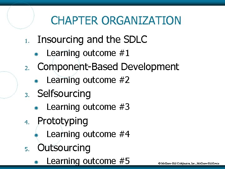CHAPTER ORGANIZATION 1. Insourcing and the SDLC 2. Component-Based Development 3. Learning outcome #3