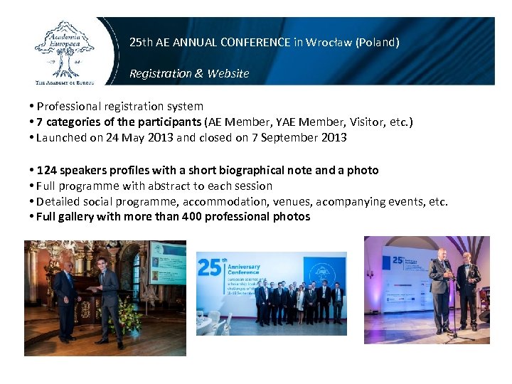 25 th AE ANNUAL CONFERENCE in Wrocław (Poland) Registration & Website • Professional registration