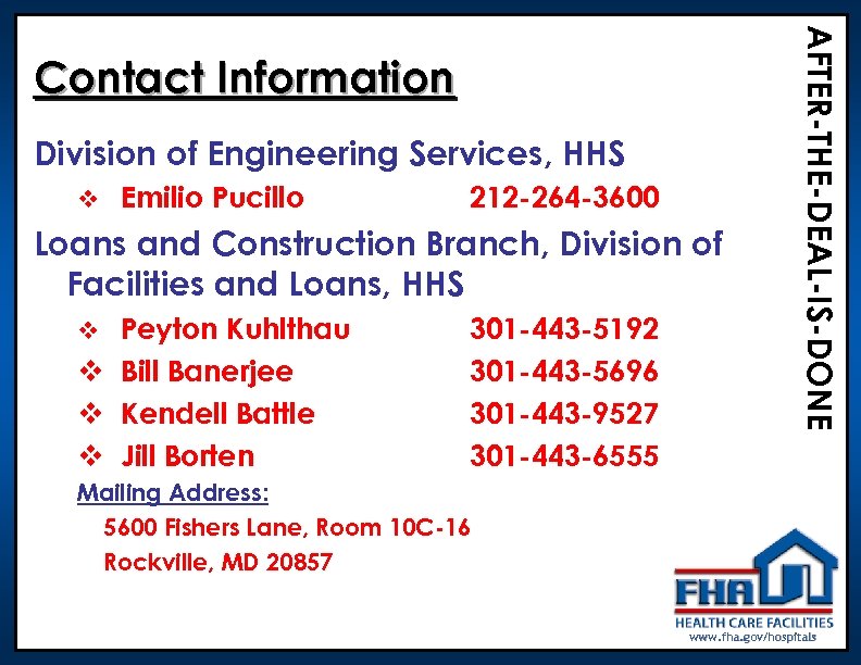 Division of Engineering Services, HHS v Emilio Pucillo 212 -264 -3600 Loans and Construction