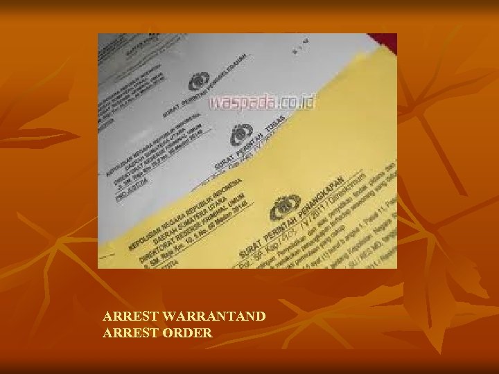 ARREST WARRANTAND ARREST ORDER 