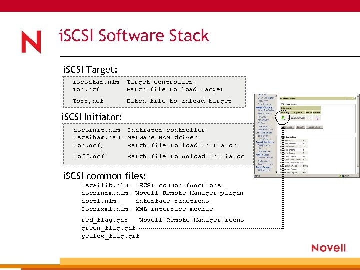 i. SCSI Software Stack i. SCSI Target: iscsitar. nlm Ton. ncf Target controller Batch