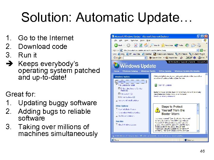 Solution: Automatic Update… 1. 2. 3. è Go to the Internet Download code Run