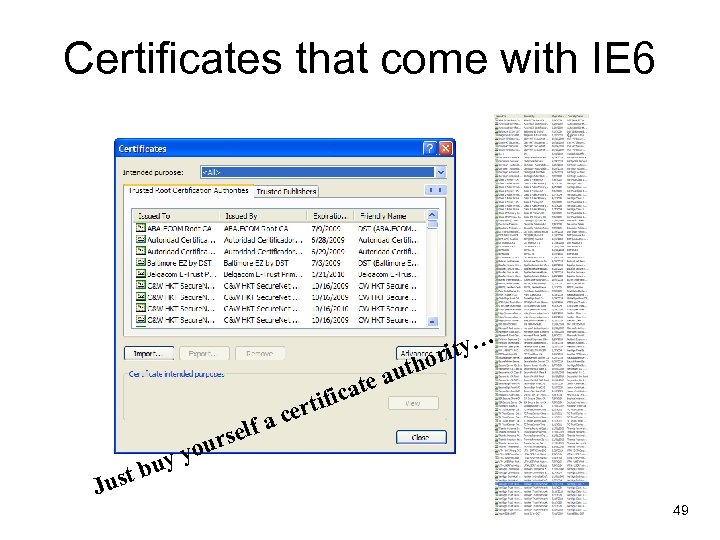 Certificates that come with IE 6 … y orit auth e t a tific