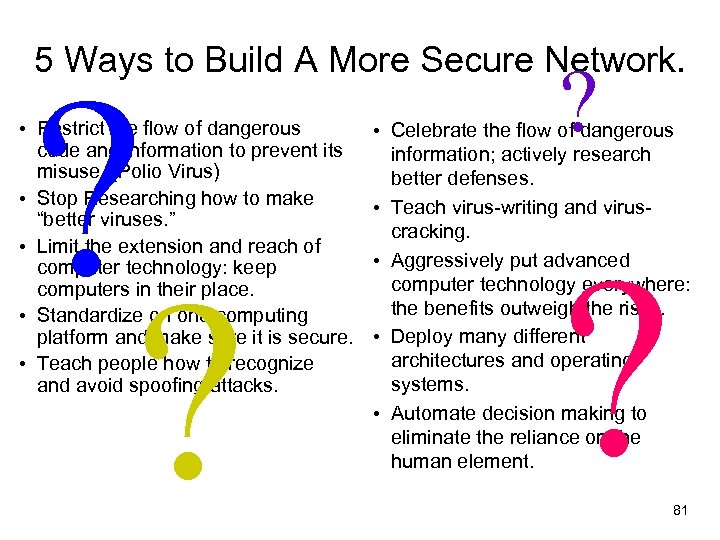 5 Ways to Build A More Secure Network. ? ? • Restrict the flow