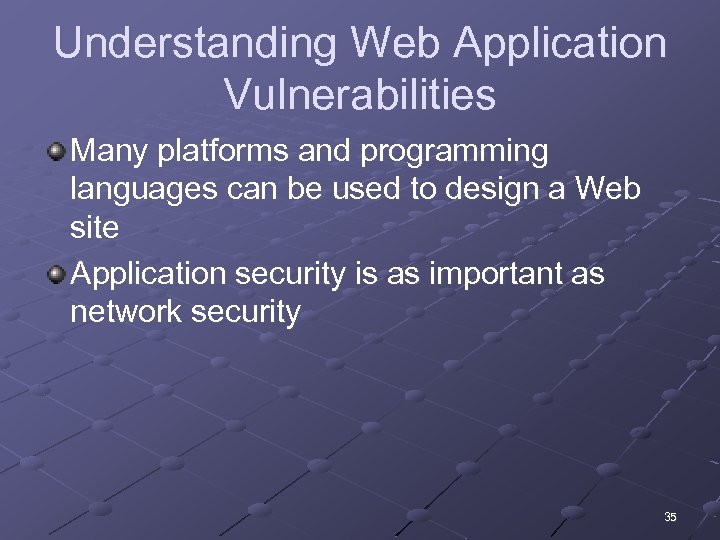 Understanding Web Application Vulnerabilities Many platforms and programming languages can be used to design