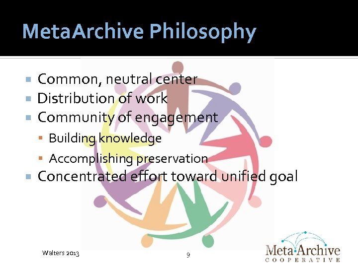 Meta. Archive Philosophy Common, neutral center Distribution of work Community of engagement Building knowledge