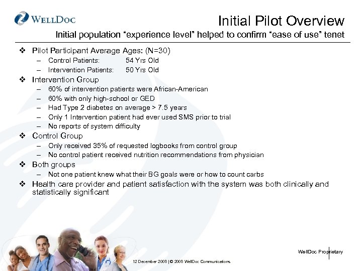 Initial Pilot Overview Initial population “experience level” helped to confirm “ease of use” tenet