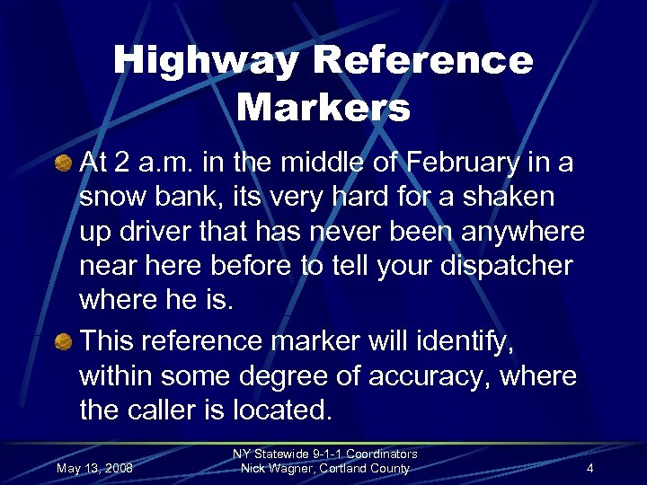 Highway Reference Markers At 2 a. m. in the middle of February in a
