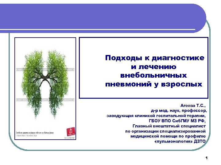 Подходы к диагностике и лечению внебольничных пневмоний у взрослых Агеева Т. С. , д-р