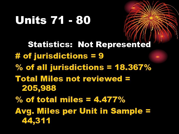 Units 71 - 80 Statistics: Not Represented # of jurisdictions = 9 % of