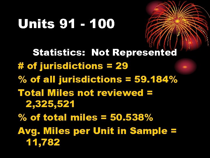 Units 91 - 100 Statistics: Not Represented # of jurisdictions = 29 % of