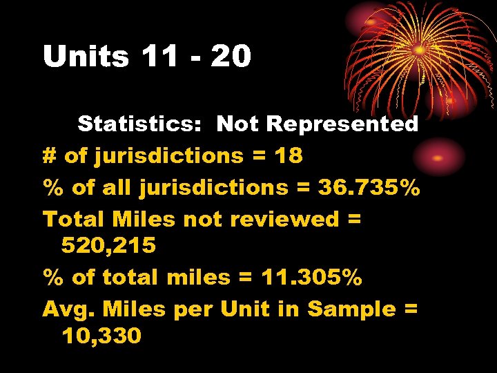 Units 11 - 20 Statistics: Not Represented # of jurisdictions = 18 % of