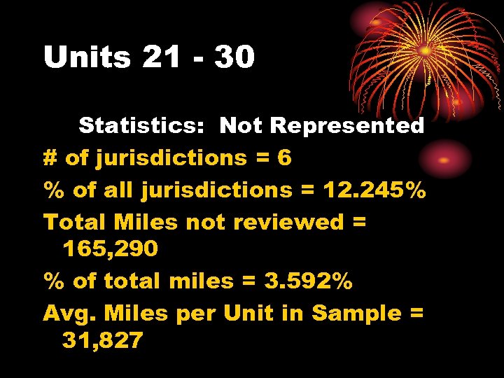 Units 21 - 30 Statistics: Not Represented # of jurisdictions = 6 % of