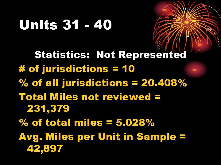 Units 31 - 40 Statistics: Not Represented # of jurisdictions = 10 % of