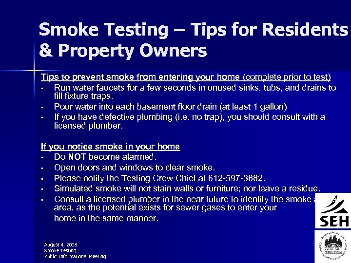 Smoke Testing – Tips for Residents & Property Owners Tips to prevent smoke from