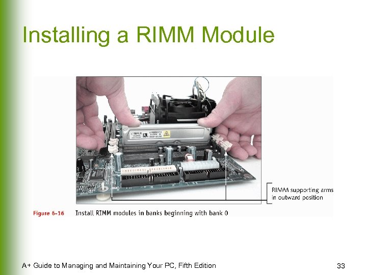 Installing a RIMM Module A+ Guide to Managing and Maintaining Your PC, Fifth Edition