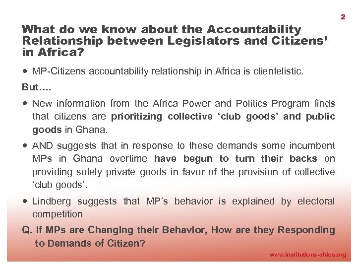 What do we know about the Accountability Relationship between Legislators and Citizens’ in Africa?