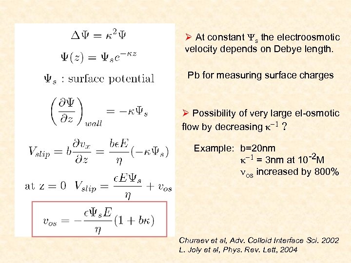 Ø At constant Ys the electroosmotic velocity depends on Debye length. Pb for measuring