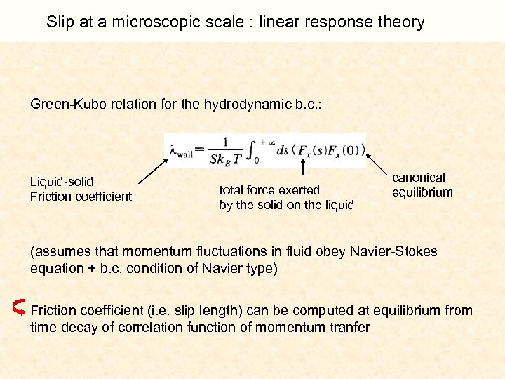 Slip at a microscopic scale : linear response theory Green-Kubo relation for the hydrodynamic