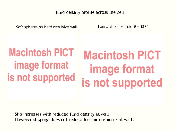 fluid density profile across the cell Soft spheres on hard repulsive wall Lennard-Jones fluid