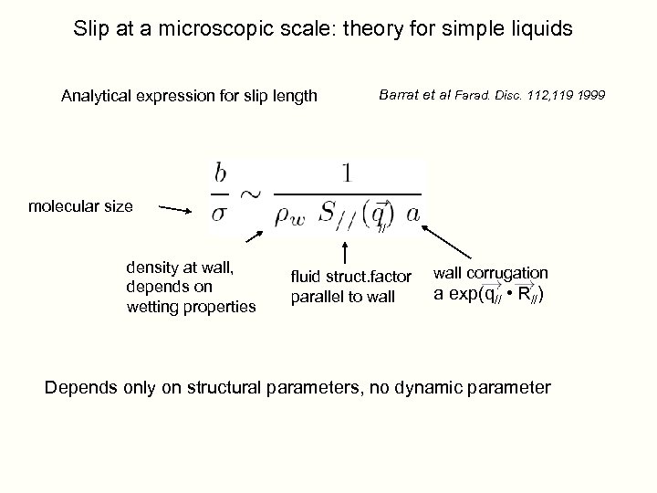 Slip at a microscopic scale: theory for simple liquids Analytical expression for slip length