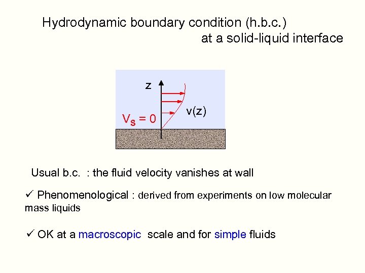 Hydrodynamic boundary condition (h. b. c. ) at a solid-liquid interface z VS =