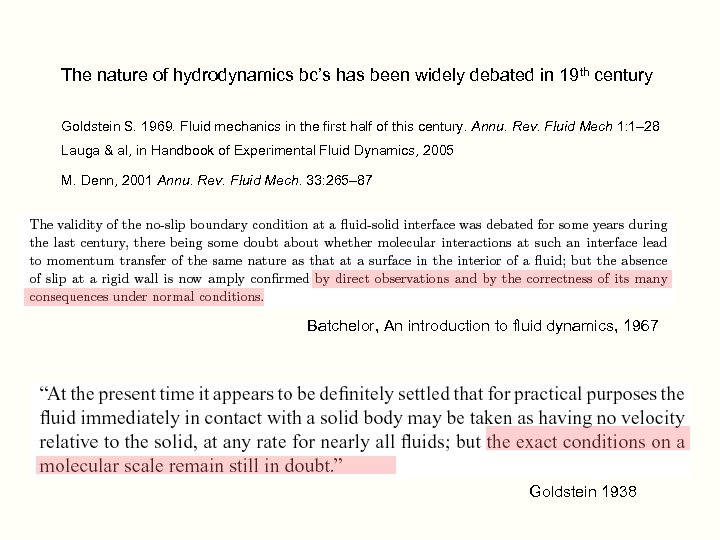 The nature of hydrodynamics bc’s has been widely debated in 19 th century Goldstein