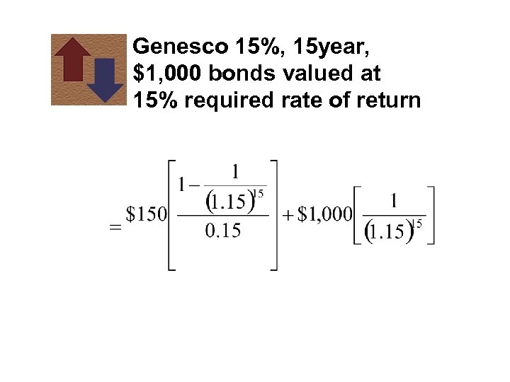 Genesco 15%, 15 year, $1, 000 bonds valued at 15% required rate of return