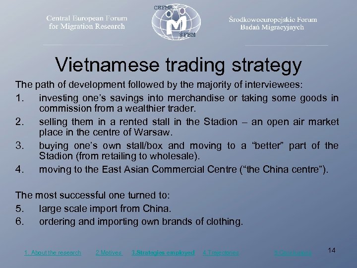 Vietnamese trading strategy The path of development followed by the majority of interviewees: 1.