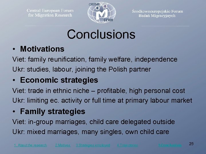 Conclusions • Motivations Viet: family reunification, family welfare, independence Ukr: studies, labour, joining the