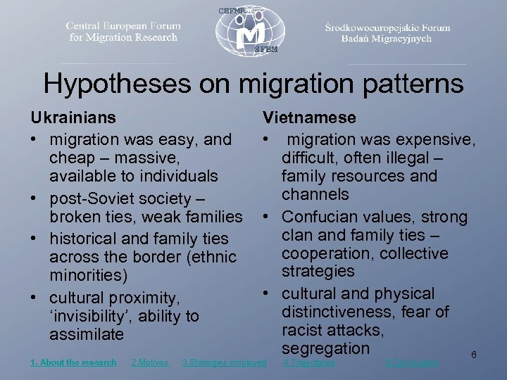 Hypotheses on migration patterns Ukrainians • migration was easy, and cheap – massive, available