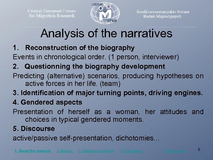 Analysis of the narratives 1. Reconstruction of the biography Events in chronological order. (1
