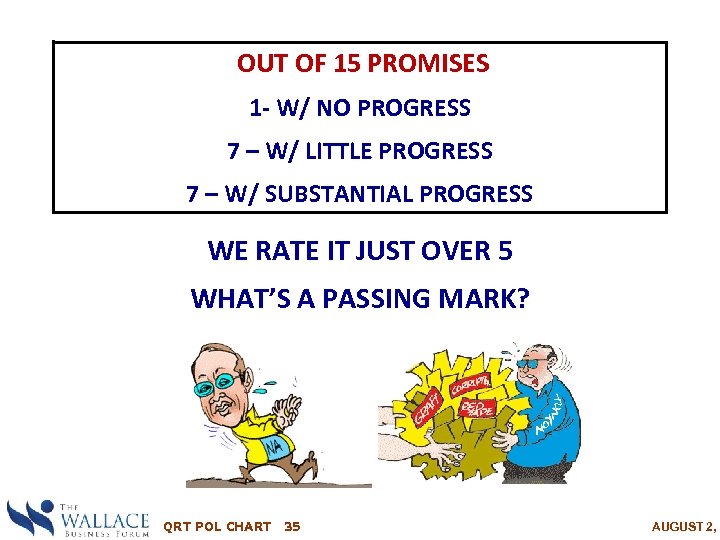  OUT OF 15 PROMISES 1 - W/ NO PROGRESS 7 – W/ LITTLE