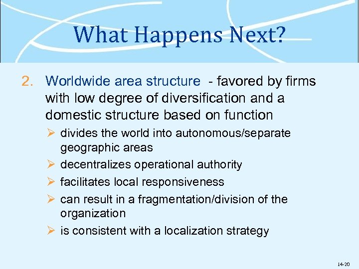 What Happens Next? 2. Worldwide area structure - favored by firms with low degree