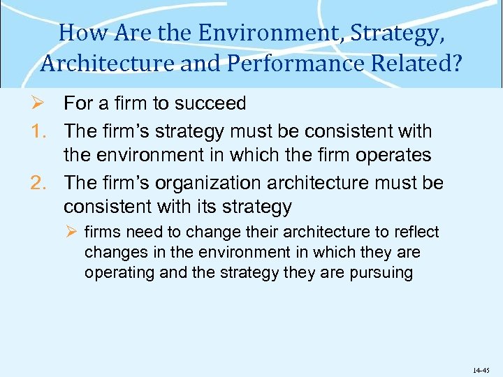 How Are the Environment, Strategy, Architecture and Performance Related? Ø For a firm to