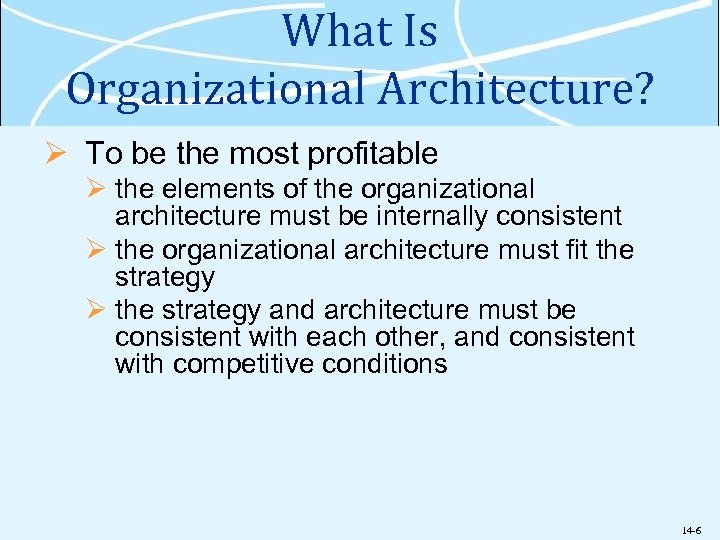 What Is Organizational Architecture? Ø To be the most profitable Ø the elements of