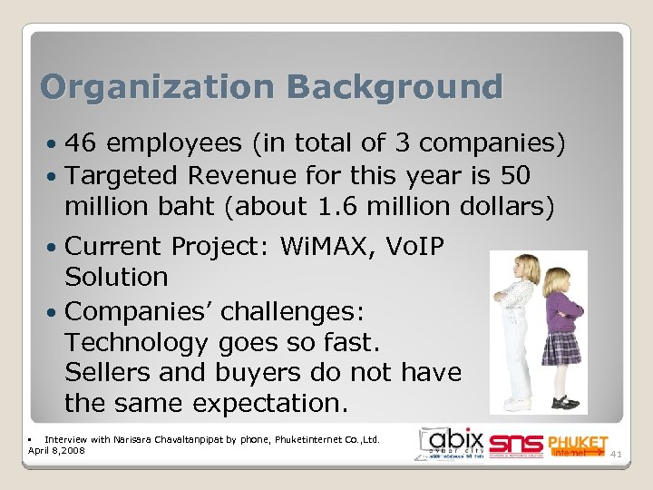 Organization Background 46 employees (in total of 3 companies) Targeted Revenue for this year