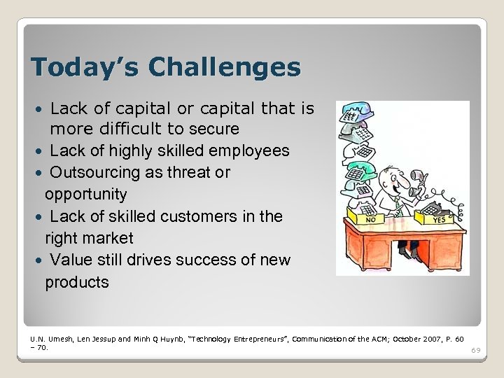 Today’s Challenges Lack of capital or capital that is more difficult to secure Lack