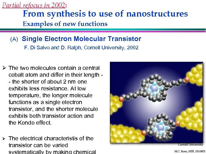 Partial refocus in 2002: From synthesis to use of nanostructures Examples of new functions