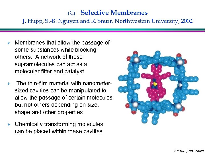 (C) Selective Membranes J. Hupp, S. -B. Nguyen and R. Snurr, Northwestern University, 2002