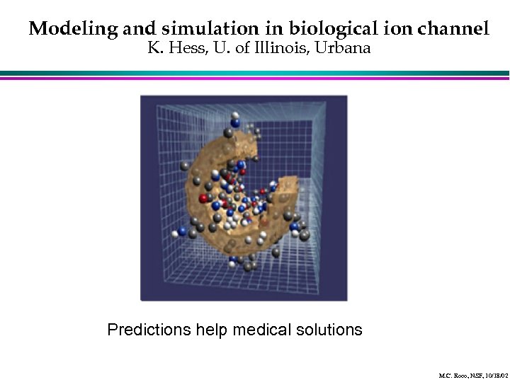 Modeling and simulation in biological ion channel K. Hess, U. of Illinois, Urbana Predictions