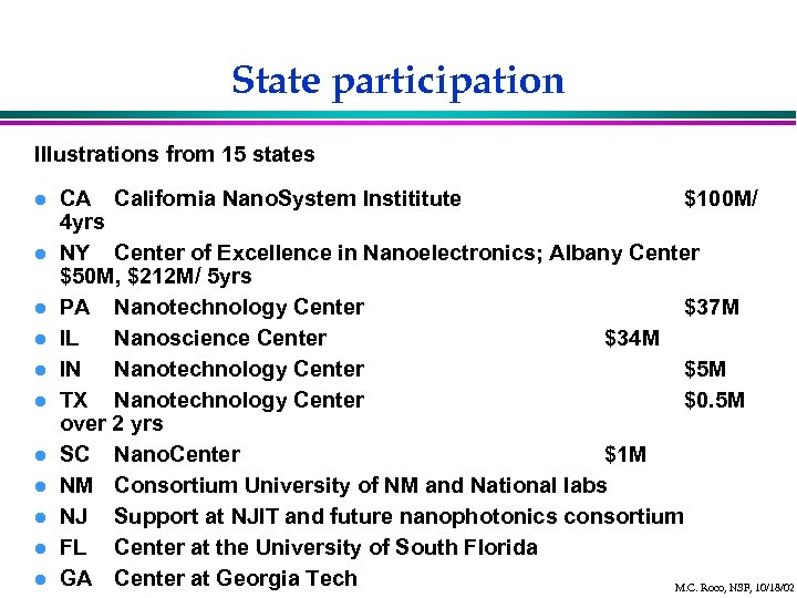 State participation Illustrations from 15 states l l l CA California Nano. System Instititute