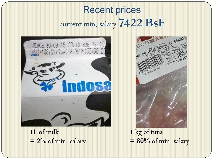 Recent prices current min. salary 7422 1 L of milk = 2% of min.