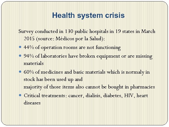 Health system crisis Survey conducted in 130 public hospitals in 19 states in March