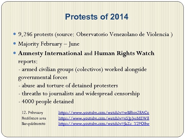 Protests of 2014 9, 286 protests (source: Observatorio Venezolano de Violencia ) Majority February
