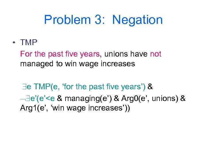 Problem 3: Negation • TMP For the past five years, unions have not managed